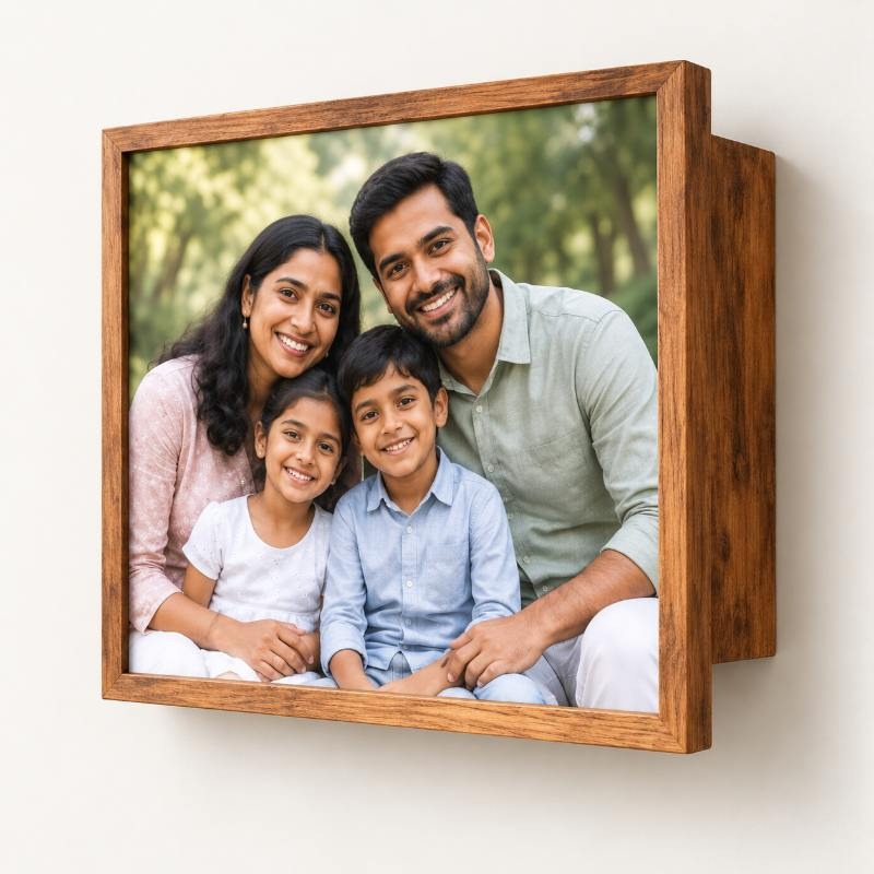 Solid Wood Fold Down Wall Mounted Desk with Personalized Photo Frame