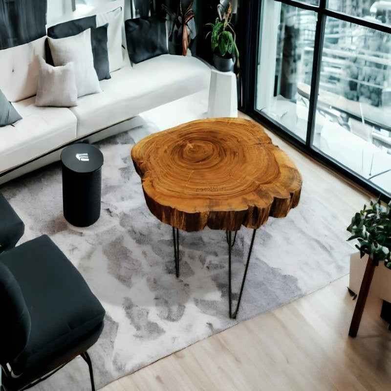 Rustic Live Edge Solid Wood Crosscut Slab | Organic Trunk Tree Coffee Table | Custom Natural Wood Center Table - Home Interior Decor