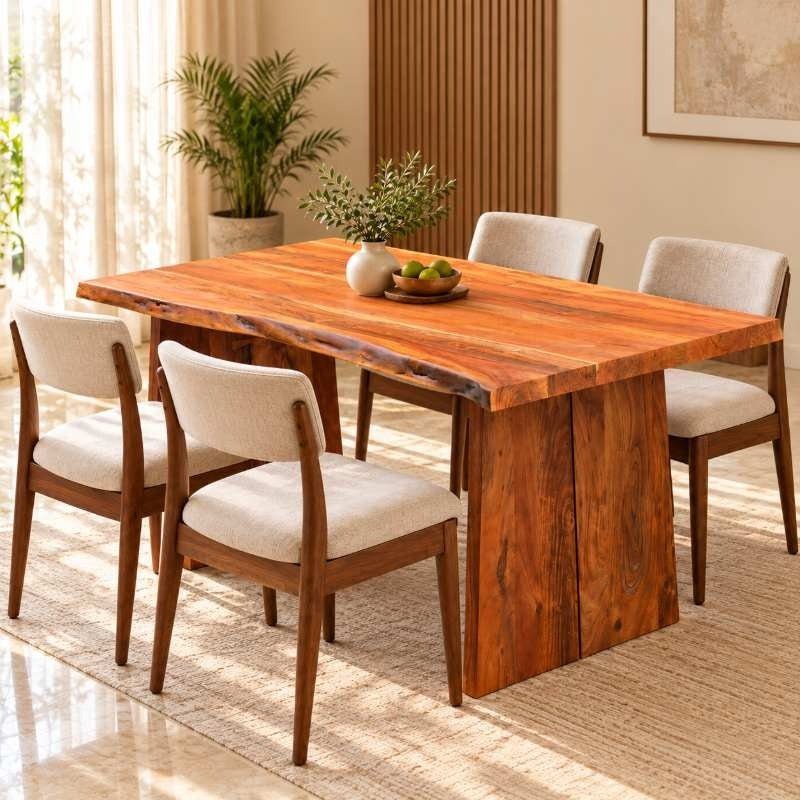 Handmade Live Edge Dining Table, Rustic Solid Wood Dining Table, Handcrafted 5 Ft x 3 Ft Natural Wood Table with Solid Wood Legs, Custom Size Dining Table