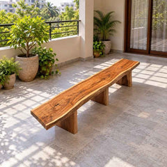 Handmade Live Edge Solid Wood Bench, Rustic 6 Ft Natural Wood Dining Bench with Wooden Legs, Natural Grain Long Entryway & Hallway Bench, Custom Size Wooden Bench