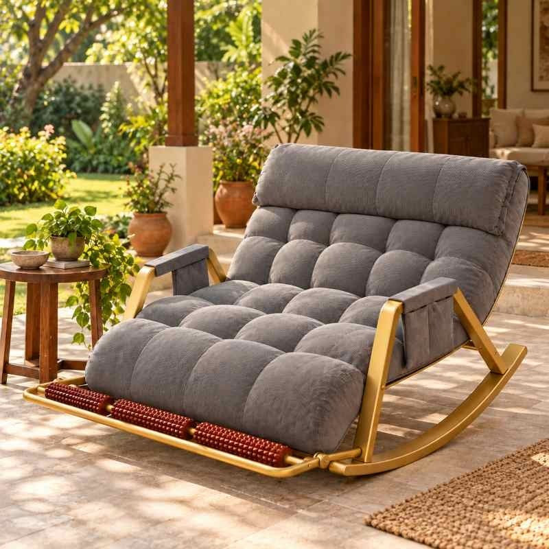 Double Seater Outdoor Rocking Chair with Wooden Foot Massager, 2 Person Lazy Rocking Chair for Garden, Balcony & Patio Couple Seating