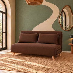 Modern 2 Seater Daybed Sofa Come Bed, Brown Fabric Convertible Sleeper Sofa, Fold-Out Sofa Bed for Living Room, Guest Room & Apartment
