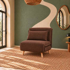 Modern Single Seater Daybed Sofa Come Bed, Brown Fabric Convertible Sleeper Chair, Fold-Out Sofa Bed for Bedroom, Guest Room & Small Spaces