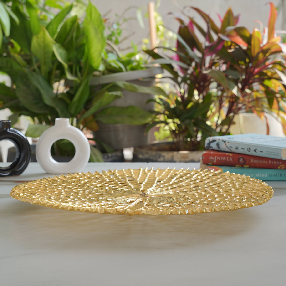 Brass Finish Round Tray 15 Inches