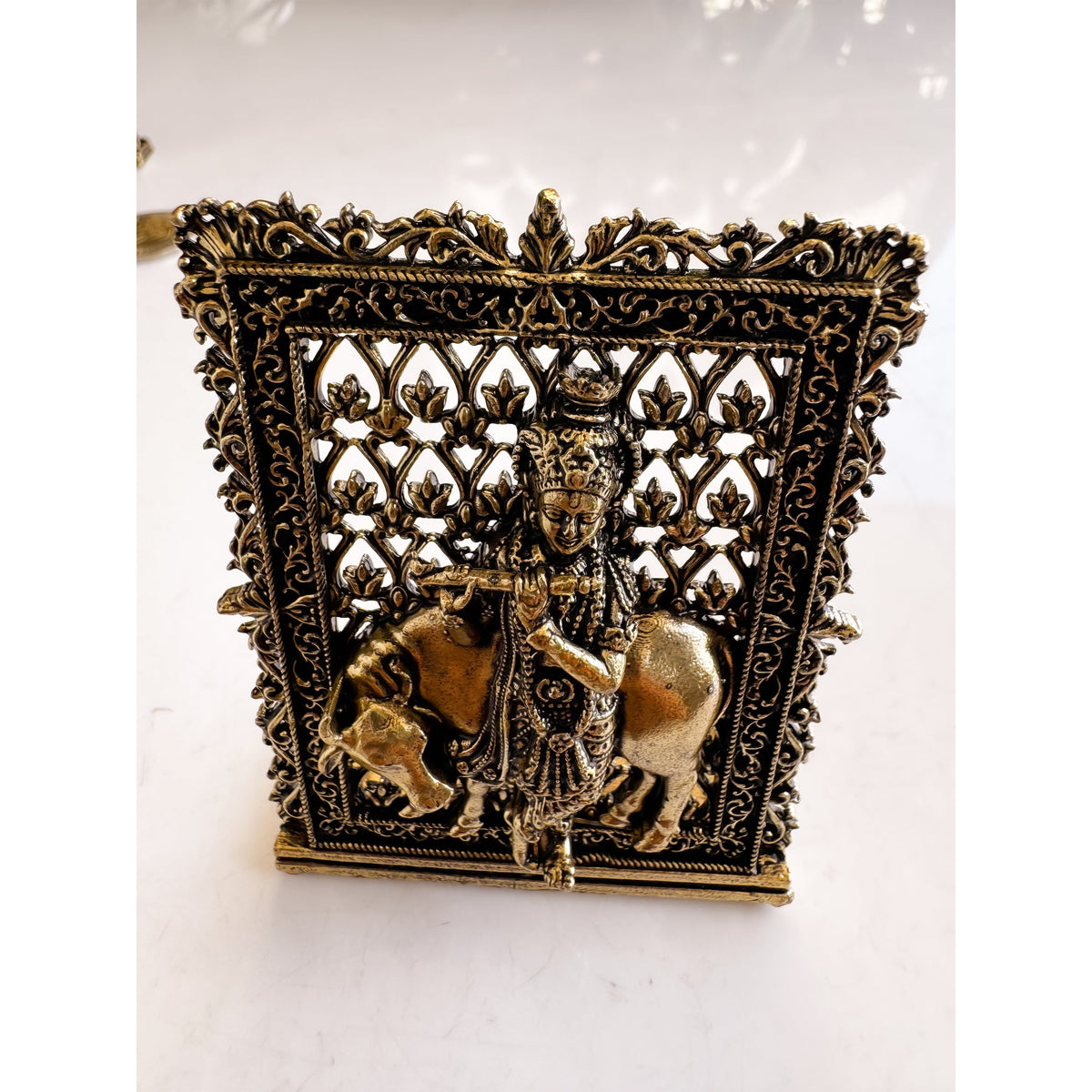 Pure Brass Miniature Krishna Ji Murti with Cow - 7.87 cm