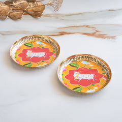 Brass Thali With Pichwai Cow Print Set Of 2
