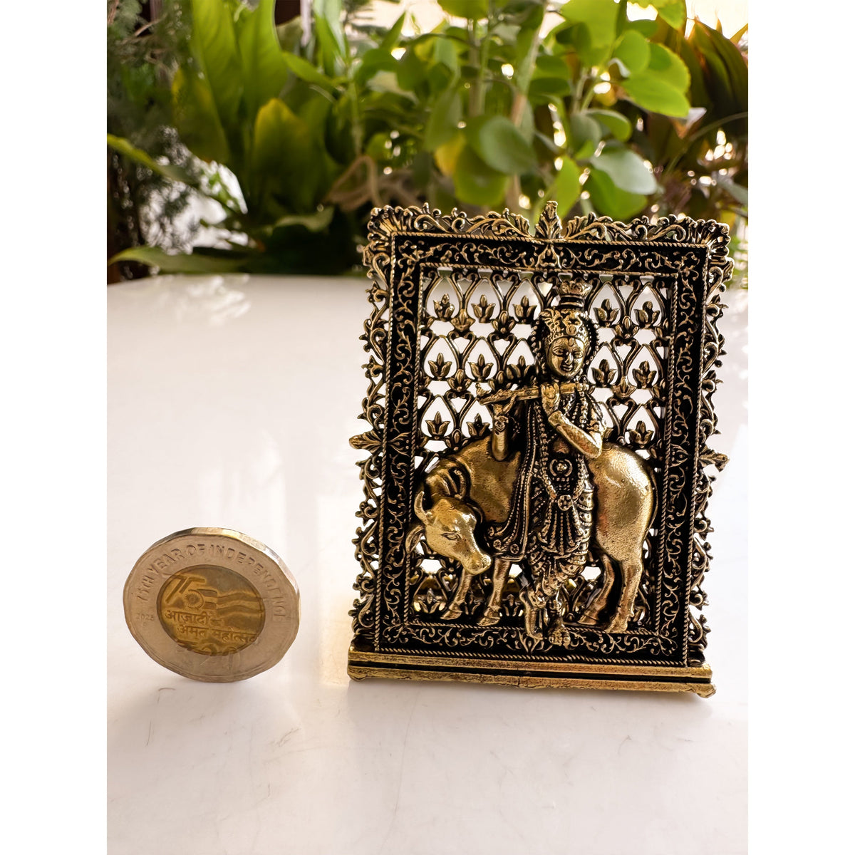 Pure Brass Miniature Krishna Ji Murti with Cow - 7.87 cm