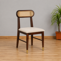 Ashton Solid Wood Rattan Cane Round Dining Table Set-4 Seater  