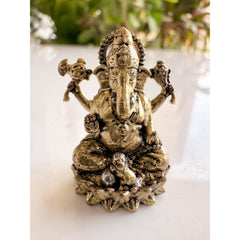 Pure Brass Miniature Ganesh Ji Murti Sitting On Lotus - 3.3 cm