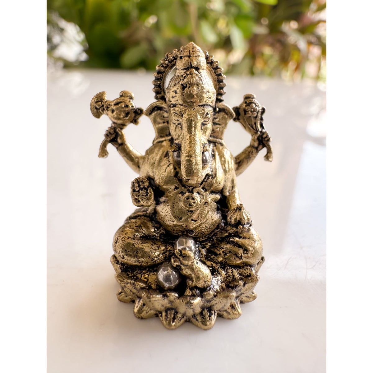 Pure Brass Miniature Ganesh Ji Murti Sitting On Lotus - 3.3 cm