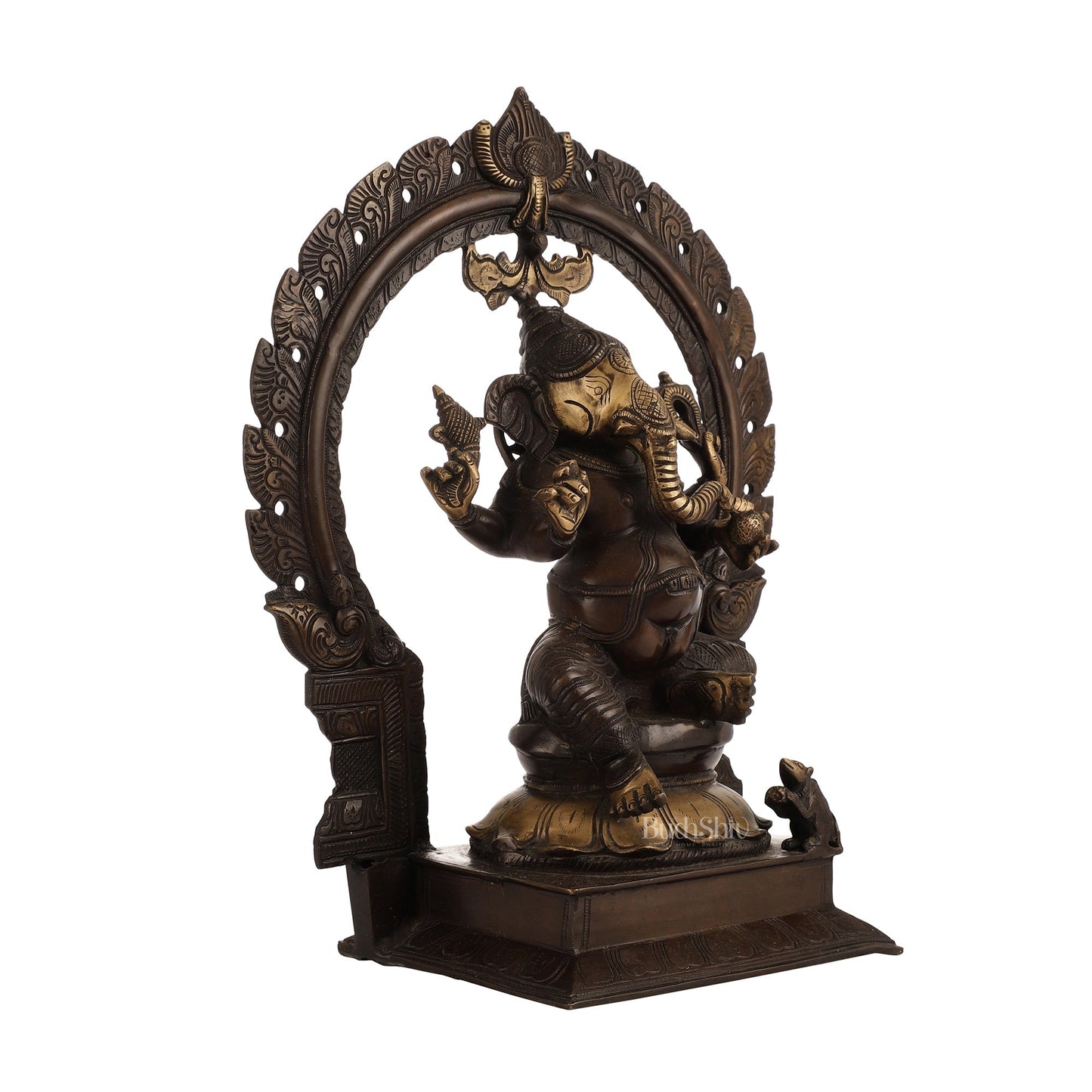 18-Inch Brass Ganapati Idol with Antique Brown Finish and Frame