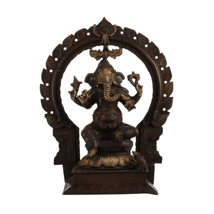18-Inch Brass Ganapati Idol with Antique Brown Finish and Frame