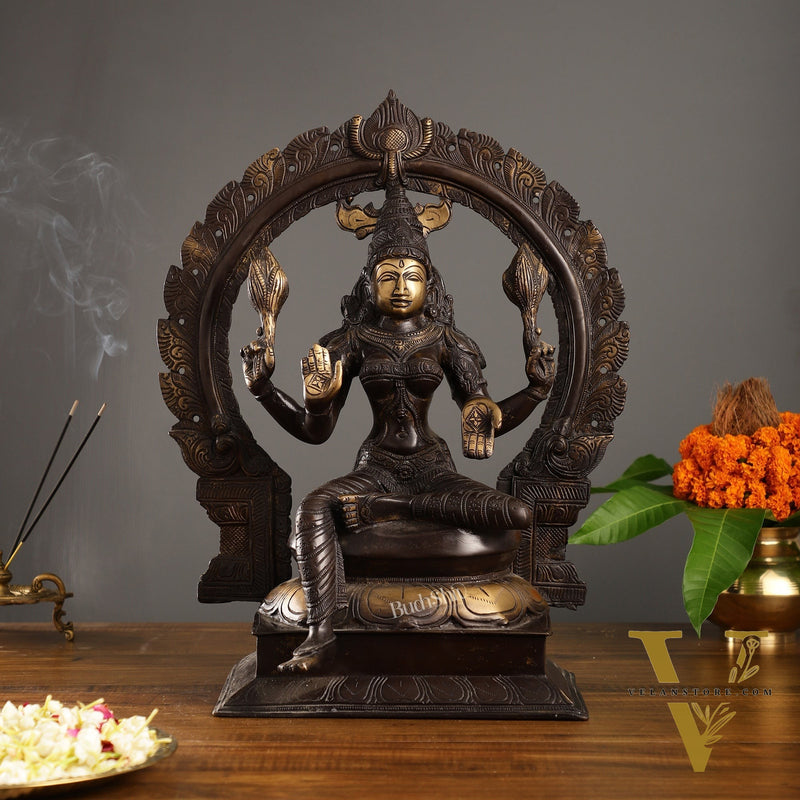 18-Inch Brass Lakshmi Idol with Prabhavali