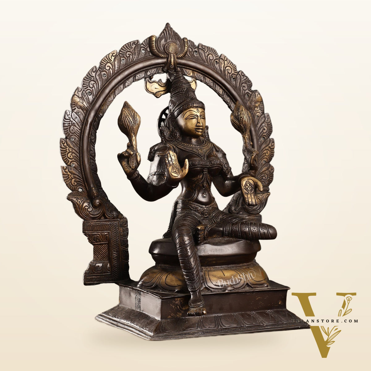 18-Inch Brass Lakshmi Idol with Prabhavali