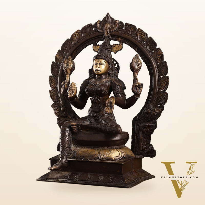 18-Inch Brass Lakshmi Idol with Prabhavali
