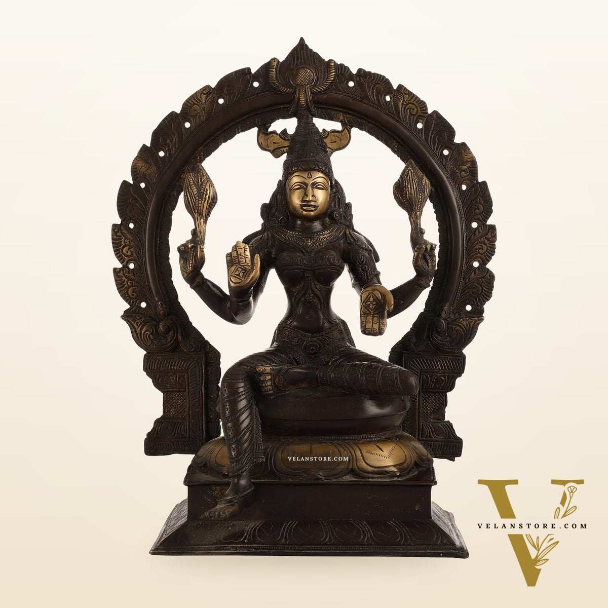 18-Inch Brass Lakshmi Idol with Prabhavali