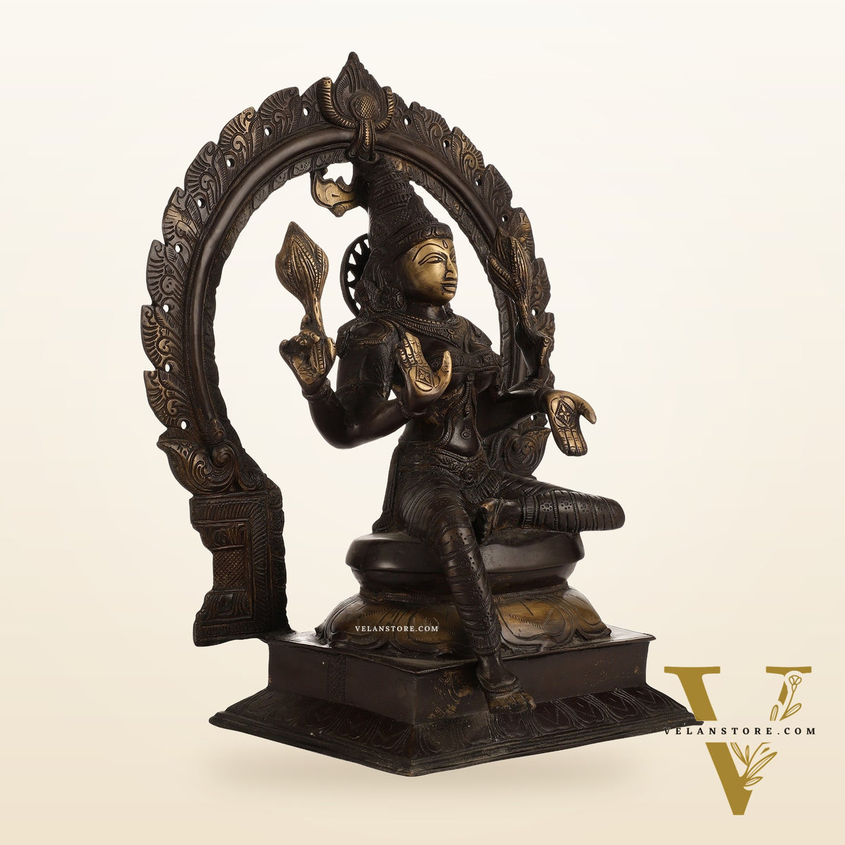 18-Inch Brass Lakshmi Idol with Prabhavali