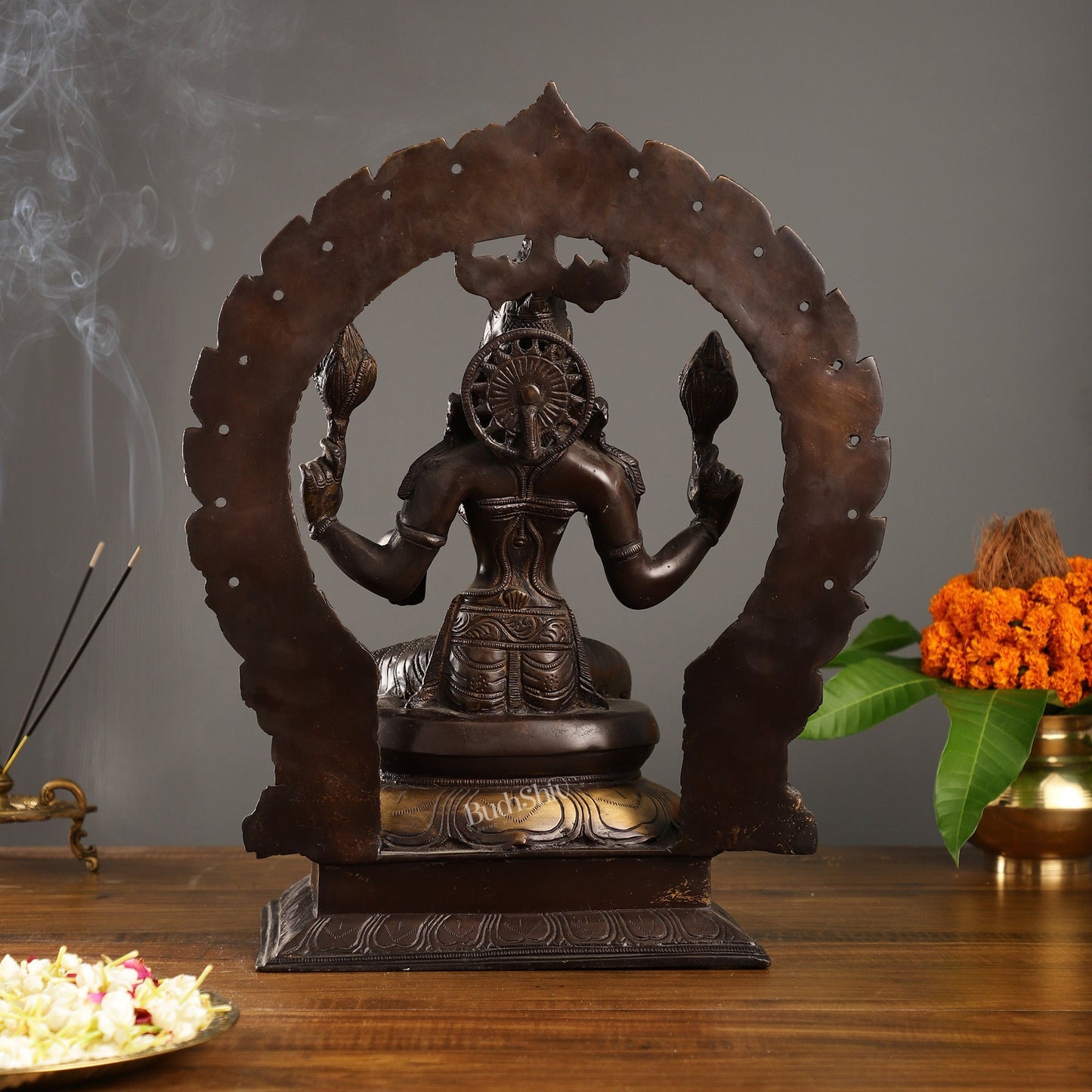 18-Inch Brass Lakshmi Idol with Prabhavali