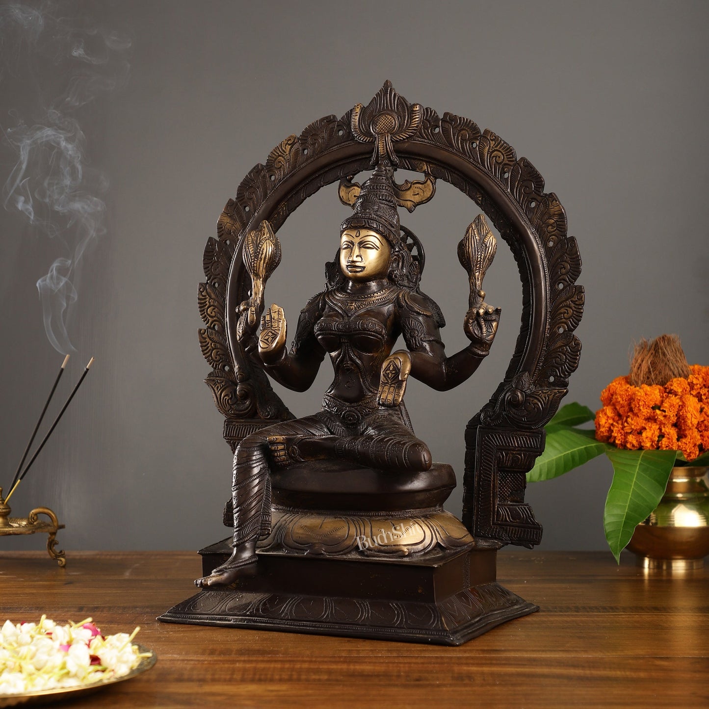 18-Inch Brass Lakshmi Idol with Prabhavali