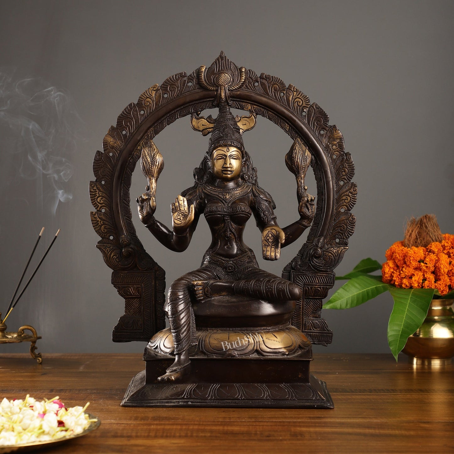 18-Inch Brass Lakshmi Idol with Prabhavali