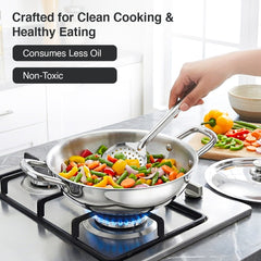 Prestige PIC 29.0 Induction Cooktop 2000W with Preset Indian Menu Options, Blue + Prestige TRIPLY Splendid 4 Pc Cookware Set: Fry Pan 22cm, Kadai 22cm, Saucepan 14cm, SS Lid 24cm, 15Y Warranty