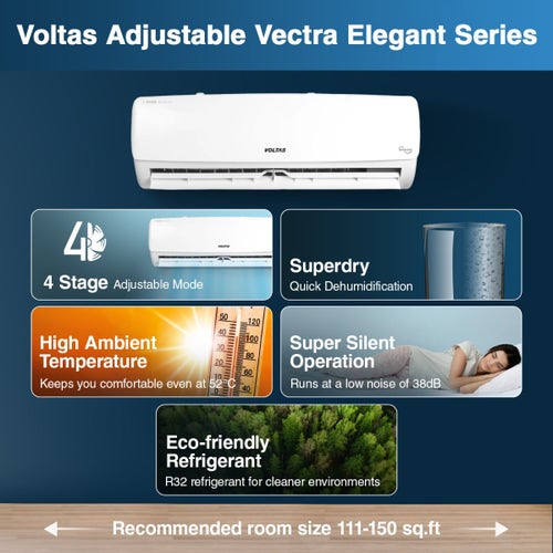 Voltas 1.5 Ton 5 Star Inverter Split AC | 100% Copper | 4 in 1 Adjustable Cooling | Anti Dust Filter | Super Silent Operation (185V Vectra Elegant, White)