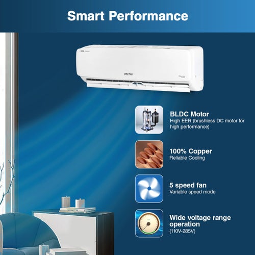 Voltas 1.5 Ton 5 Star Inverter Split AC | 100% Copper | 4 in 1 Adjustable Cooling | Anti Dust Filter | Super Silent Operation (185V Vectra Elegant, White)