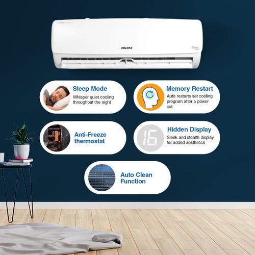 Voltas 1.5 Ton 5 Star Inverter Split AC | 100% Copper | 4 in 1 Adjustable Cooling | Anti Dust Filter | Super Silent Operation (185V Vectra Elegant, White)