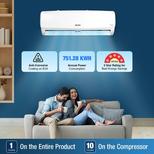 Voltas 1.5 Ton 5 Star Inverter Split AC | 100% Copper | 4 in 1 Adjustable Cooling | Anti Dust Filter | Super Silent Operation (185V Vectra Elegant, White)