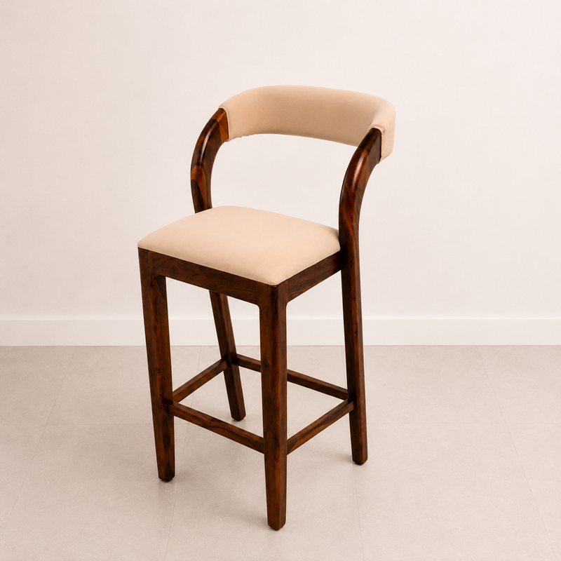 Sierra Solid Sheesham Wood Upholstered Bar Chair with Curved Backrest