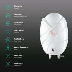 BAJAJ Flora 3 Litres Instant Water Geyser (4500 Watts, White)