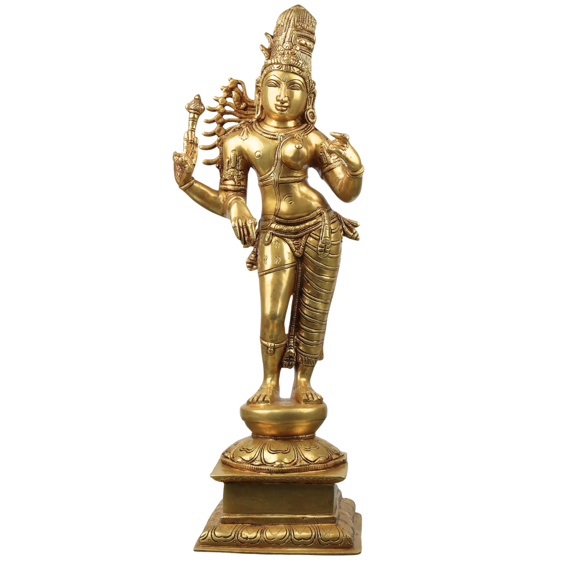 Brass Ardhanarishwar Idol Shiva Shakti Ardhanarishvara Arthanareeswarar Murti Statue 53cm, Gold, 21 Inch, 1 Piece