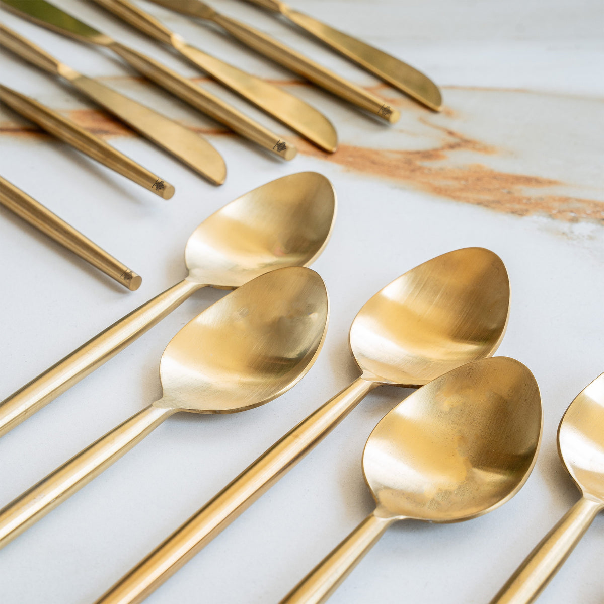 Brass Matt Finish 24 Pcs Cutlery Set with Velvet Box for Dining