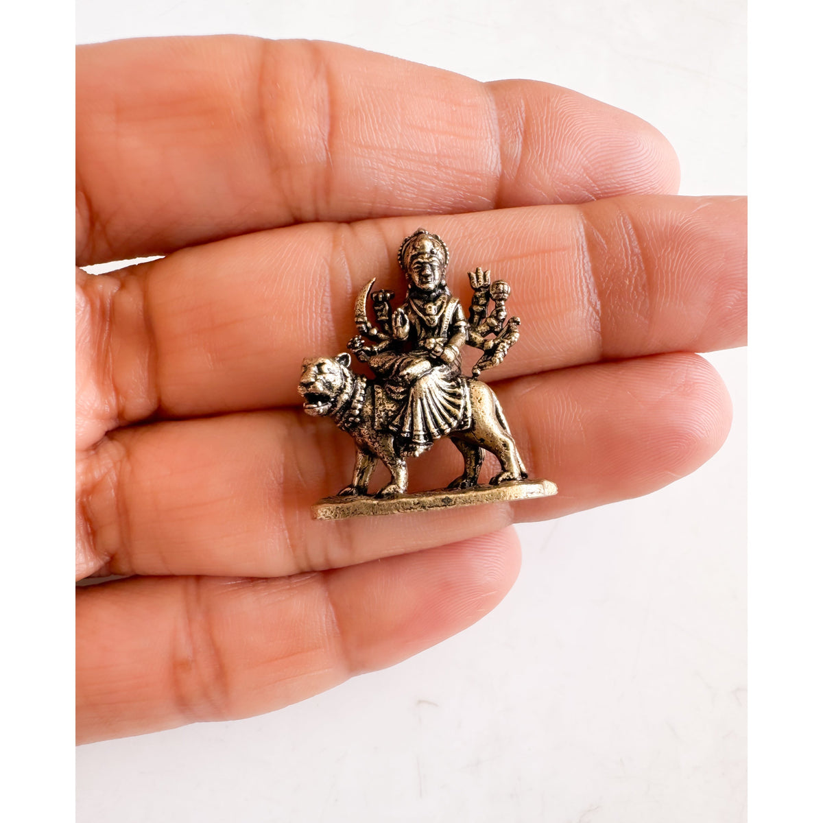 Pure Brass Miniature Durga Ji Sitting on Lion Idol for Pooja