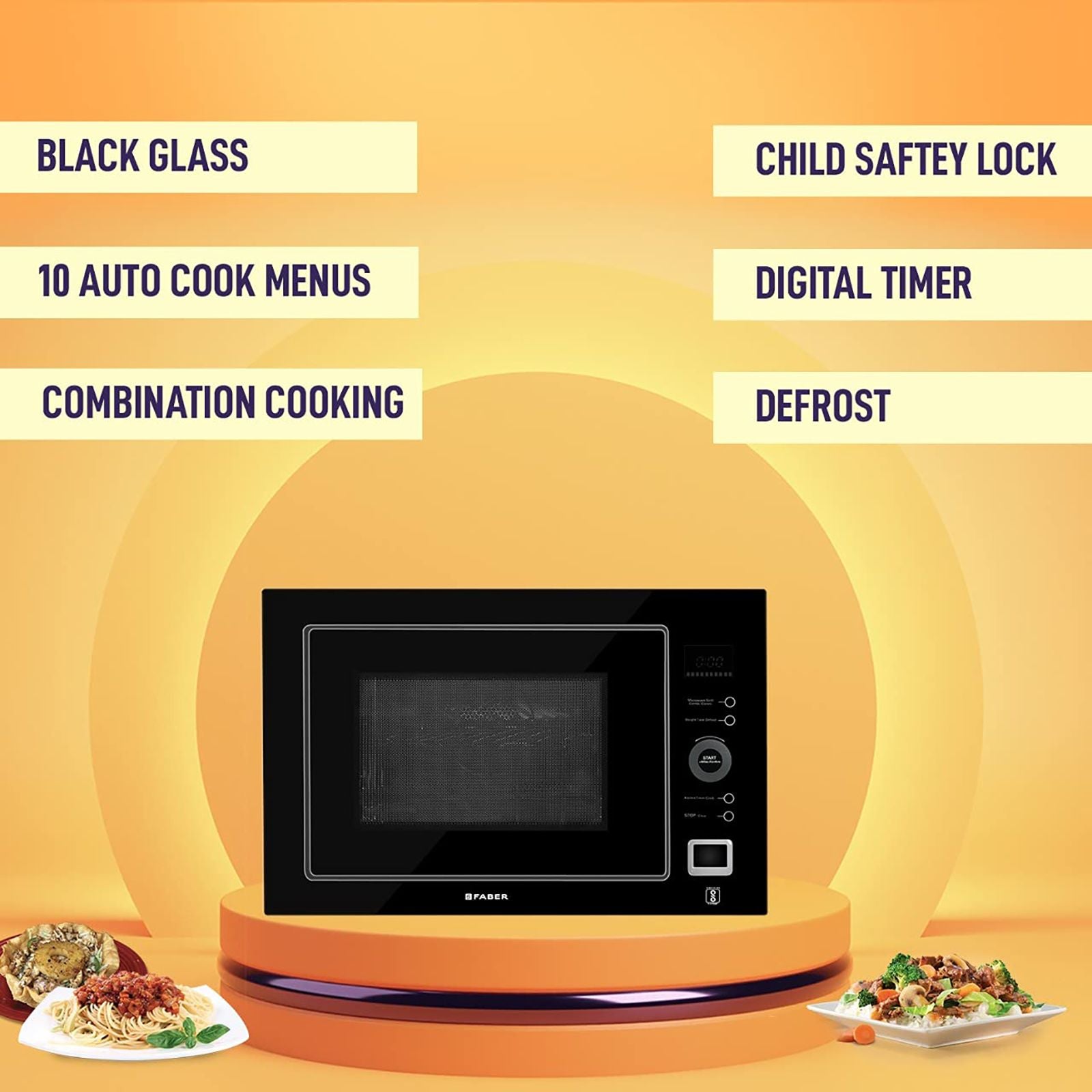 FABER FBIMWO CGS BK 25L 60cm Built-in Microwave with 10 Autocook Menus (FBIMWO 25L CGS BK, Black)