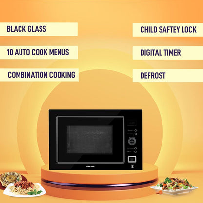 FABER FBIMWO CGS BK 25L 60cm Built-in Microwave with 10 Autocook Menus (FBIMWO 25L CGS BK, Black)