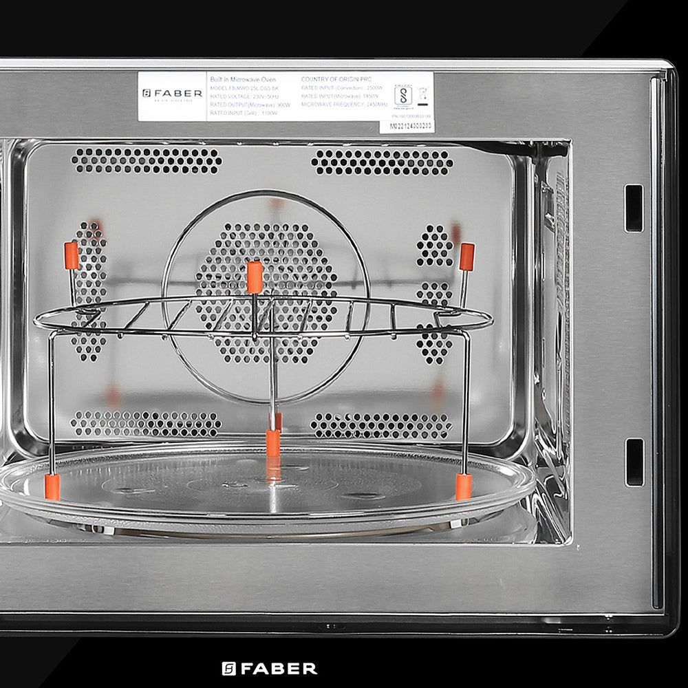 FABER FBIMWO CGS BK 25L 60cm Built-in Microwave with 10 Autocook Menus (FBIMWO 25L CGS BK, Black)