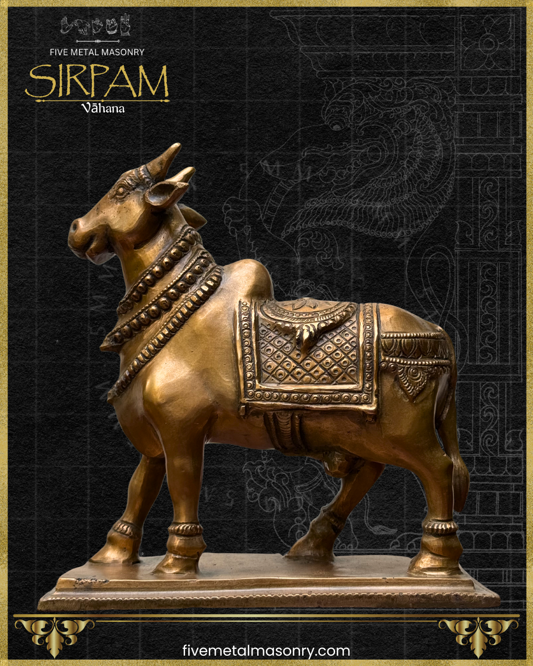 Vrsabha(Nandi) : Bull Panchaloha Bronze Icon - 8" - Sirpam Collection