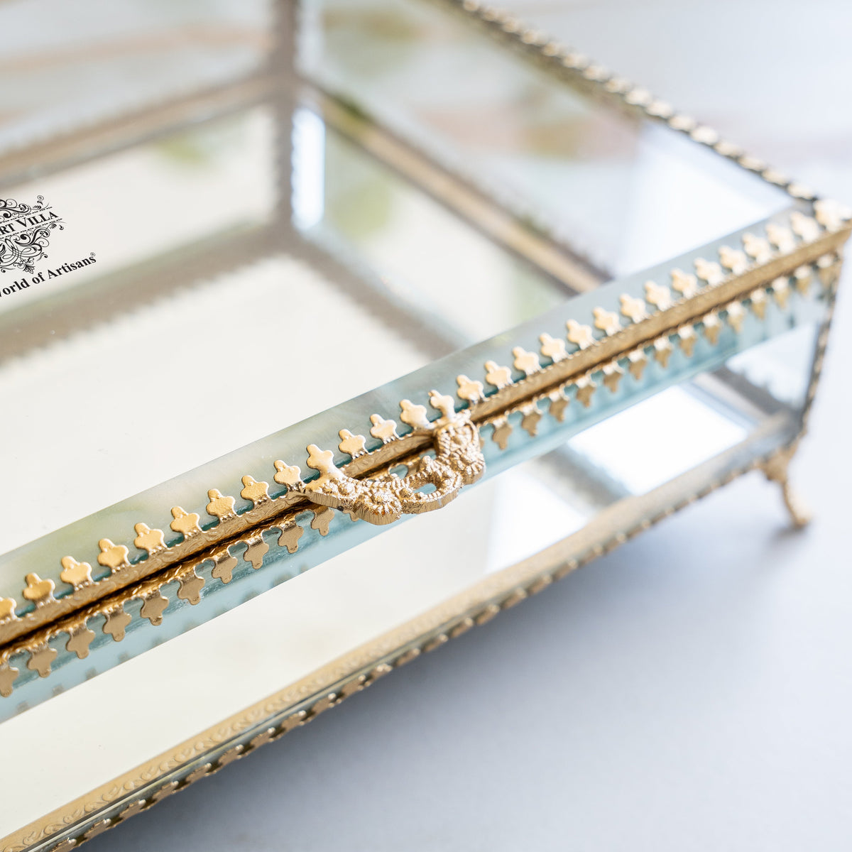 Brass & Glass Decorative Box with Embossed Shine Finish