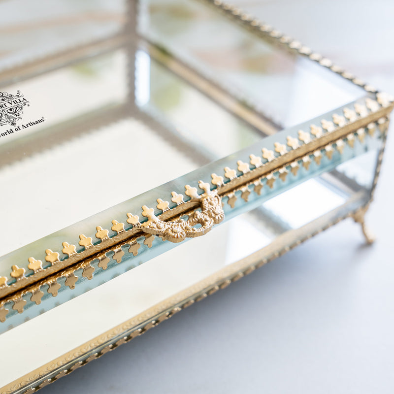 Brass & Glass Decorative Box with Embossed Shine Finish