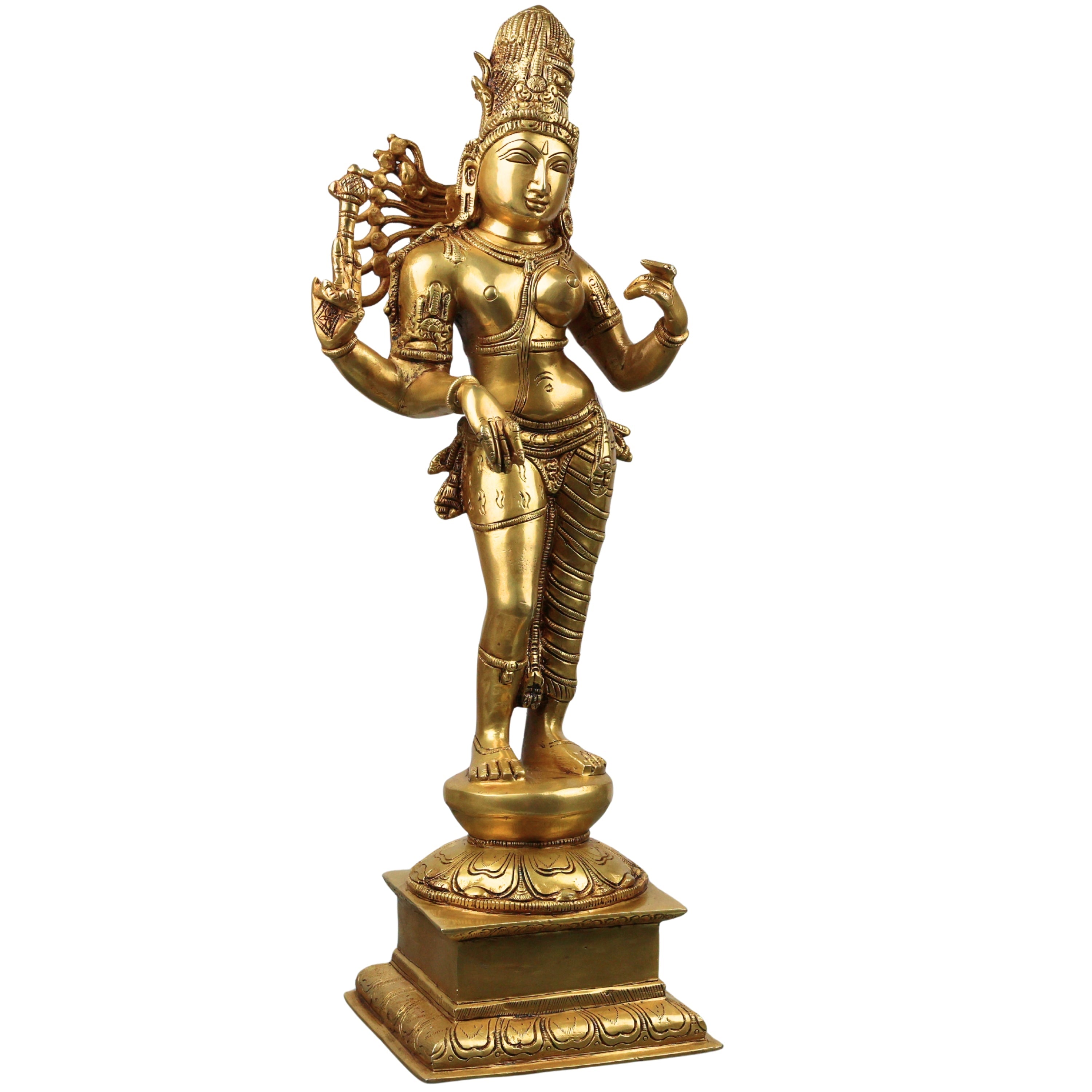 Brass Ardhanarishwar Idol Shiva Shakti Ardhanarishvara Arthanareeswarar Murti Statue 53cm, Gold, 21 Inch, 1 Piece