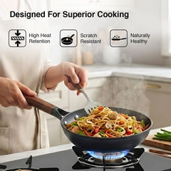 Prestige Castlite Patterned Enamel Coated Cast Iron Fry Pan 20cm/0.9L + Prestige Castlite Patterned Enamel Coated Cast Iron Kadai 24cm/2.4L with Glass Lid, Rust-Proof, Gas & Induction, 15Y Warranty