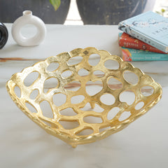 Brass Finish Hollow Design Fruit Basket,12 Inches Length