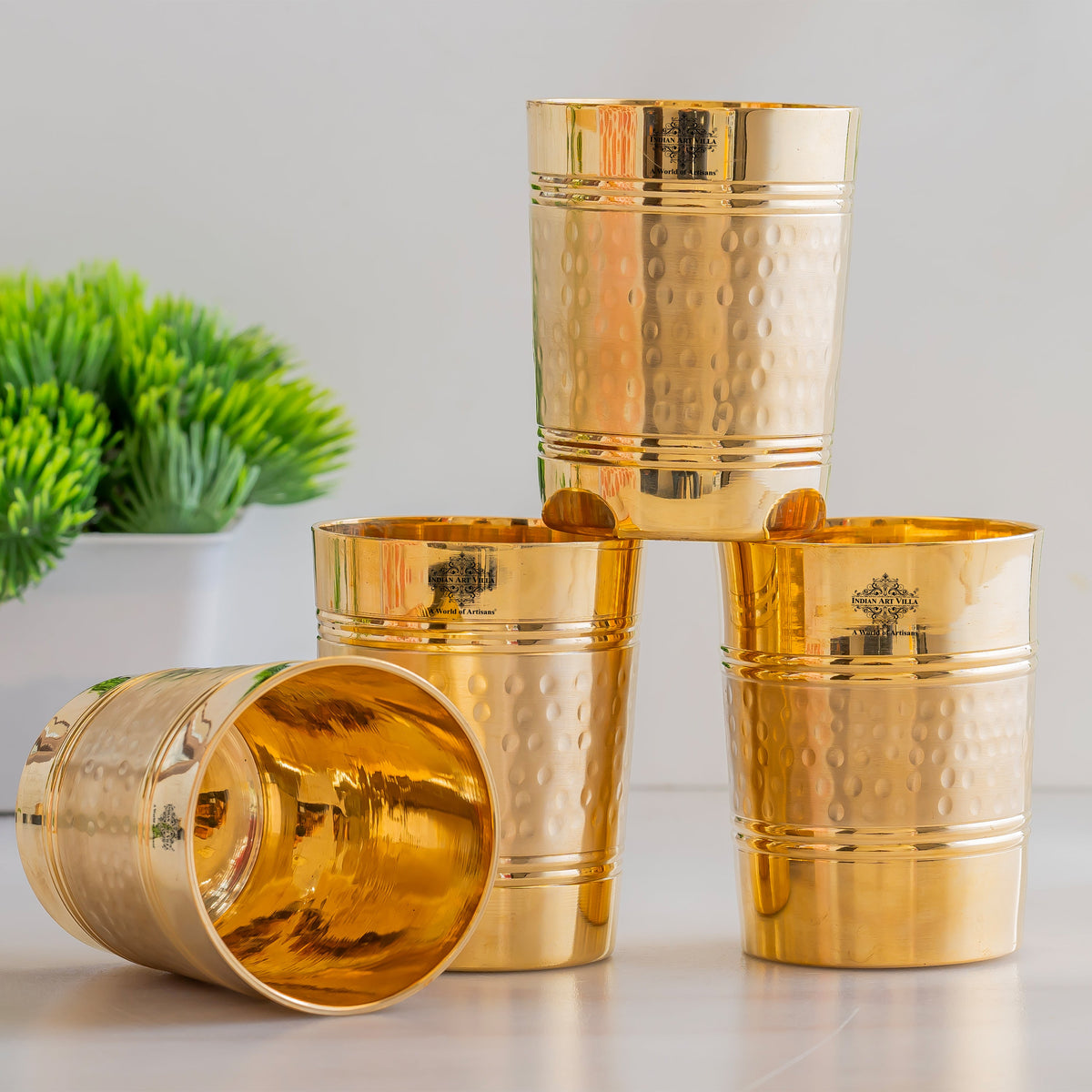 Pure Brass Hammered Lining Design Glass,220 ML
