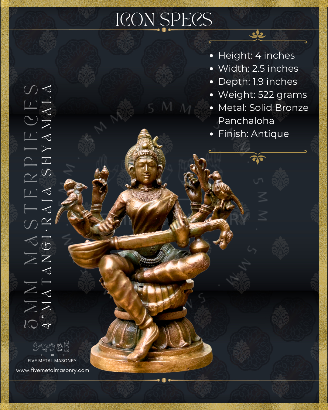 Matangi/Raja Shyamala  Panchaloha Bronze Icon - 4"-  Masterpieces Collection