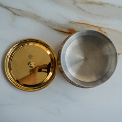 Pure Brass Handi with Lid - Embossed Floral Design Cookware