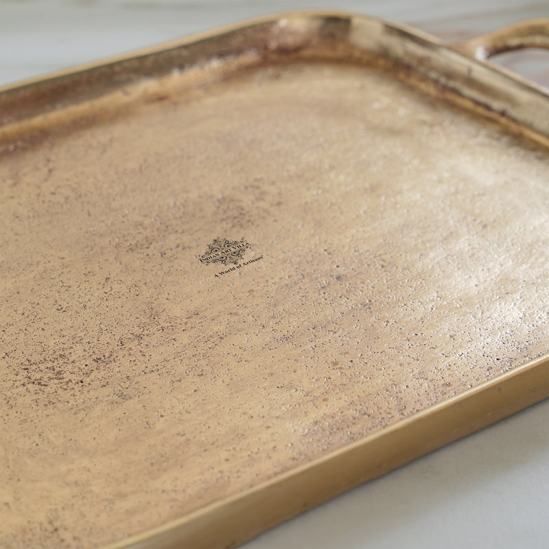 Brass Finish Tray With Both Side Handle 14.5 Inches Length