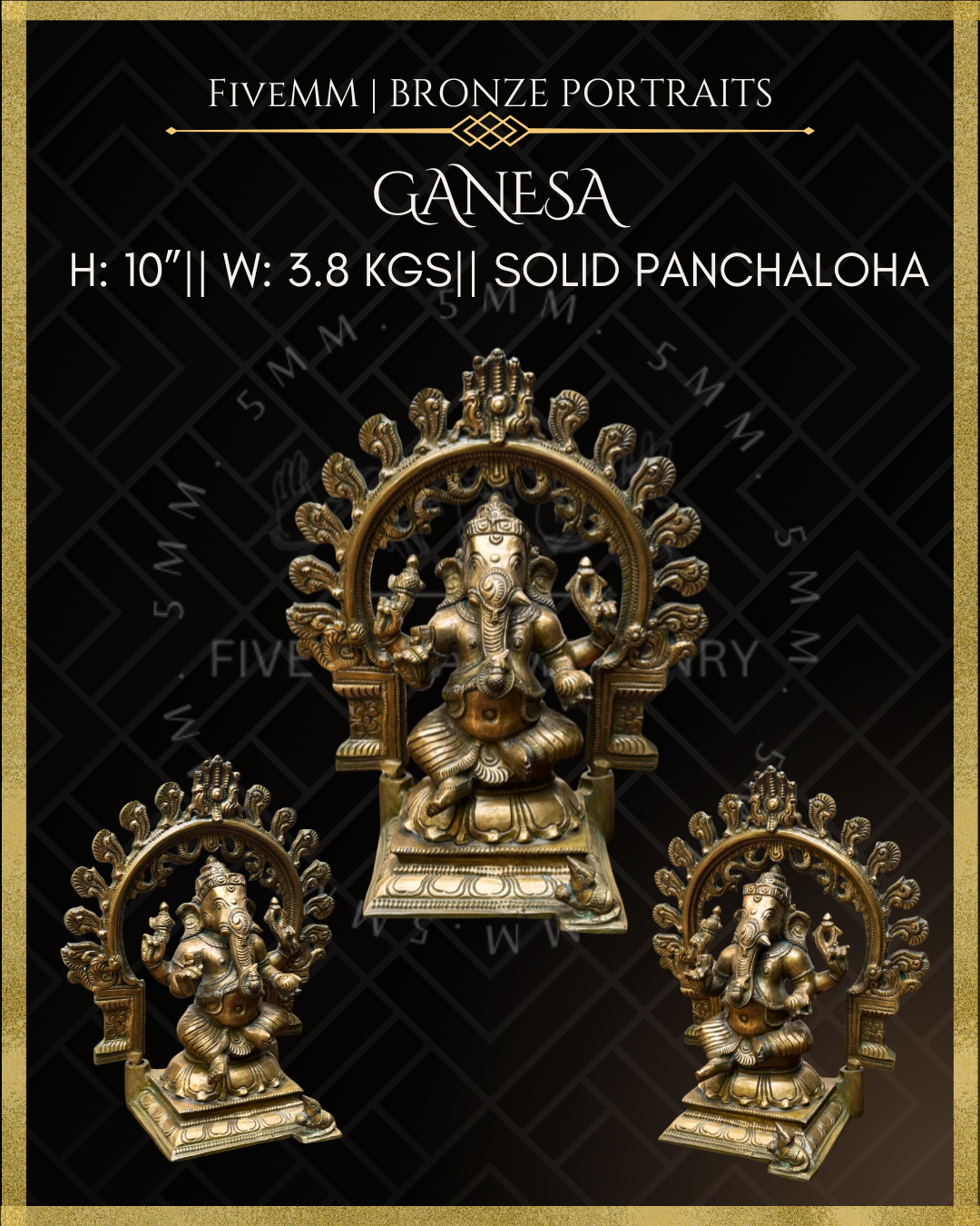 Ganesa Panchaloha Bronze Icon - 10" Seated with arch