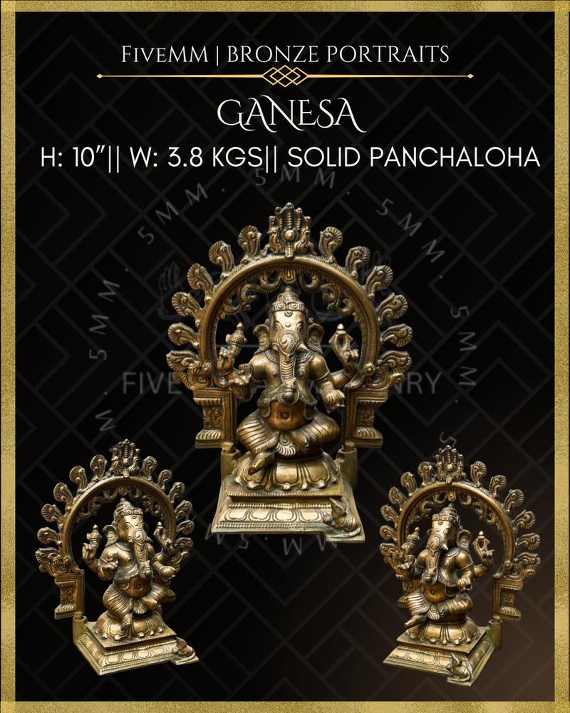 Ganesa Panchaloha Bronze Icon - 10" Seated with arch