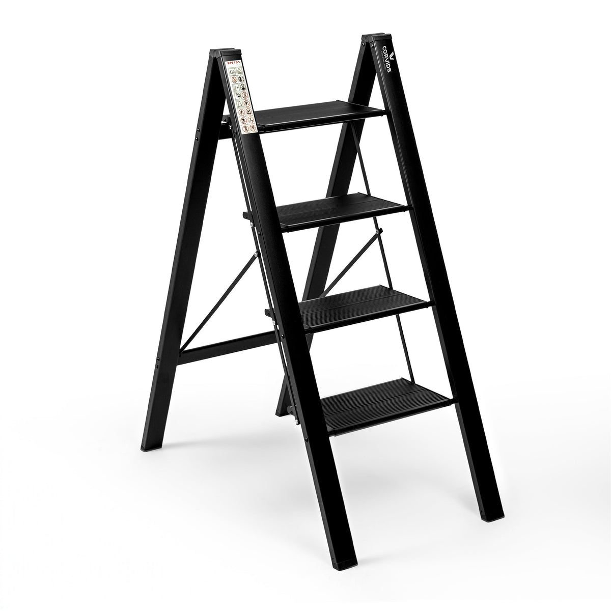 Corvids 4-Steps Premium Folding Step Stool with 2-Year Warranty (Black)
